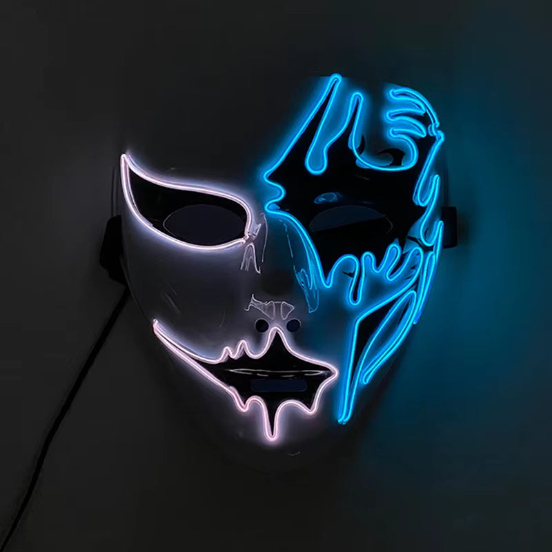 LED Hand-Painted Mask Halloween Carnival Masquerade Cosplay Horror Accessory Men'S Mask Weird Face Mask Glowing Mascara Disfraz