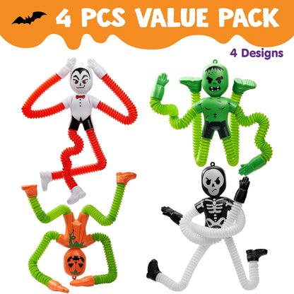 4 Pcs Halloween Sensory Stretchy Fidget Toys,Halloween Telescopic Pop Tube Toys Bulk for Party Favors,Halloween Goody Bag Fillers,Halloween Stretchy Toys for Classroom Prizes