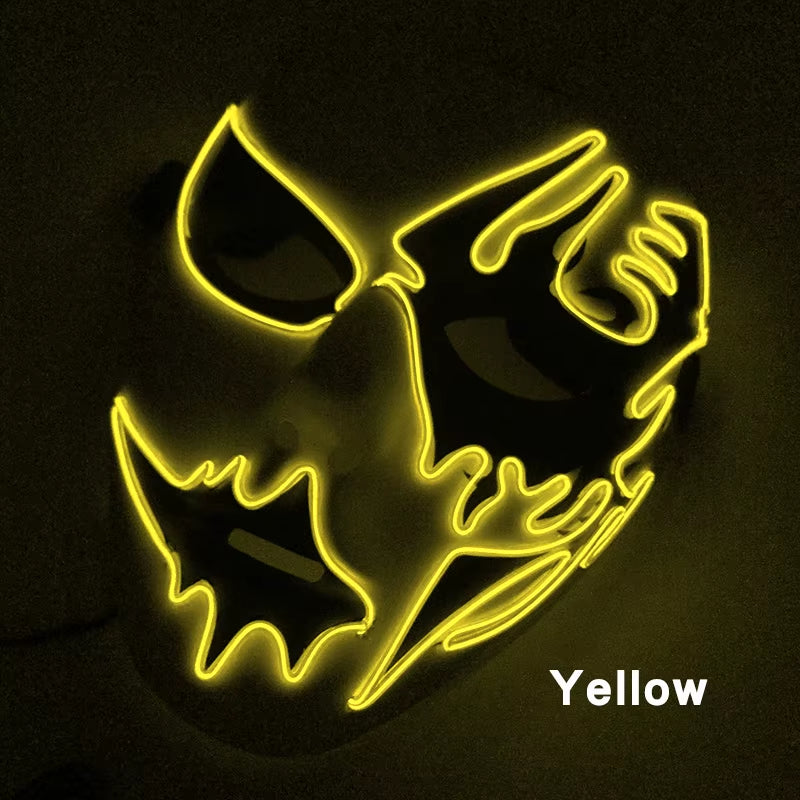 LED Hand-Painted Mask Halloween Carnival Masquerade Cosplay Horror Accessory Men'S Mask Weird Face Mask Glowing Mascara Disfraz