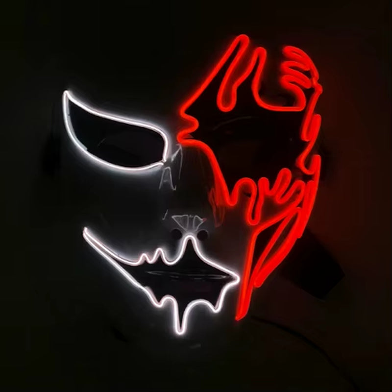 LED Hand-Painted Mask Halloween Carnival Masquerade Cosplay Horror Accessory Men'S Mask Weird Face Mask Glowing Mascara Disfraz