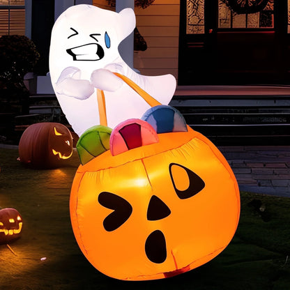 5Ft Halloween Inflatables Light up Cute Ghost Lift Pumpkin,Halloween Inflatables Outdoor Decorations,Blow up Halloween Yard Decorations