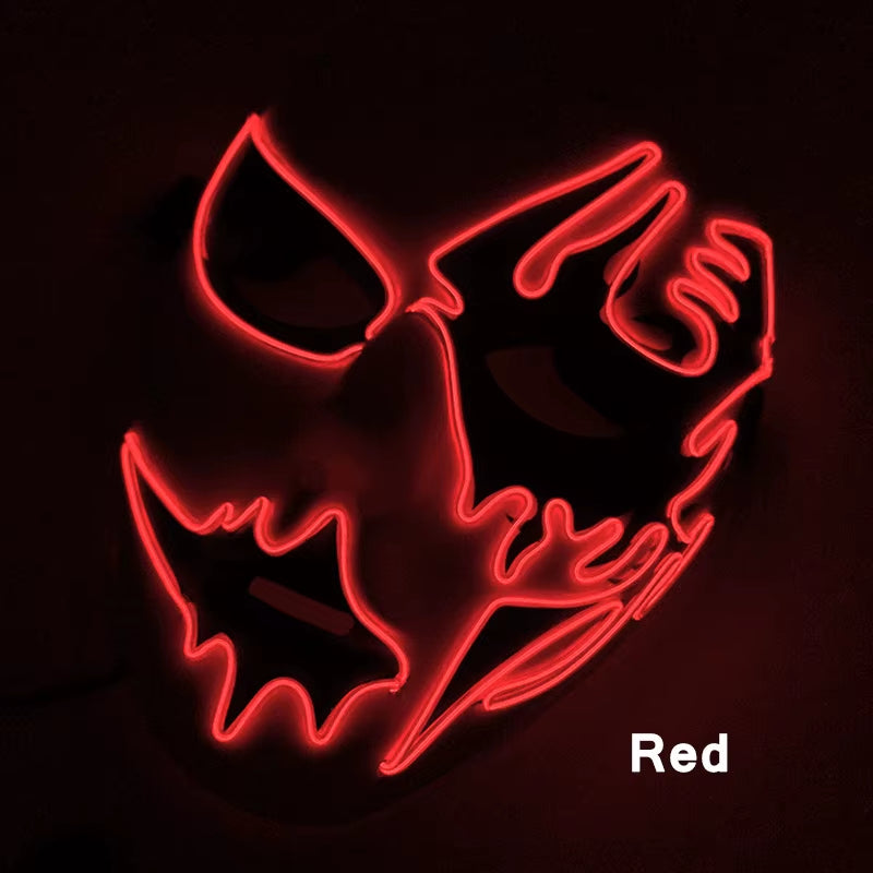 LED Hand-Painted Mask Halloween Carnival Masquerade Cosplay Horror Accessory Men'S Mask Weird Face Mask Glowing Mascara Disfraz