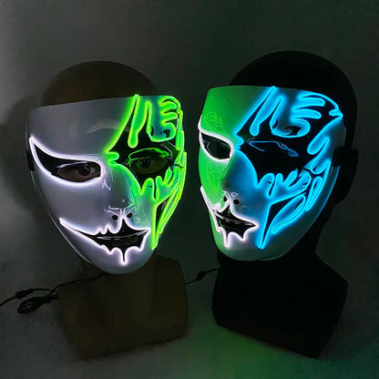 LED Hand-Painted Mask Halloween Carnival Masquerade Cosplay Horror Accessory Men'S Mask Weird Face Mask Glowing Mascara Disfraz
