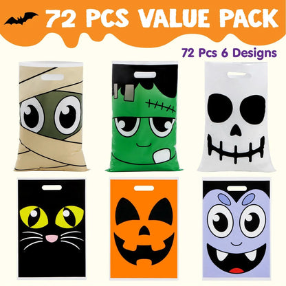 72 Pcs Halloween Treat Bags with Handles, Goodie Bags for Kids, Exchange Classroom Gift Bags for Halloween Party Favors Decorations Supplies