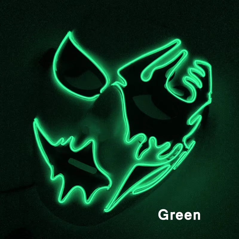 LED Hand-Painted Mask Halloween Carnival Masquerade Cosplay Horror Accessory Men'S Mask Weird Face Mask Glowing Mascara Disfraz
