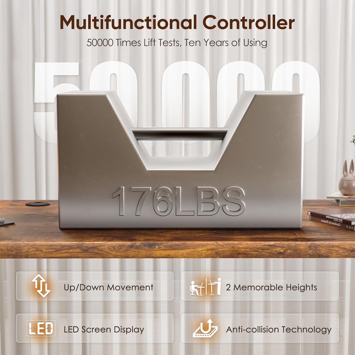 55" Electric Standing Desk,Height Adjustable Home Office Sit Stand up Computer PC Table,Tall Standup Workstation, Gaming Writing Study Bedroom Rising Desks,Brown