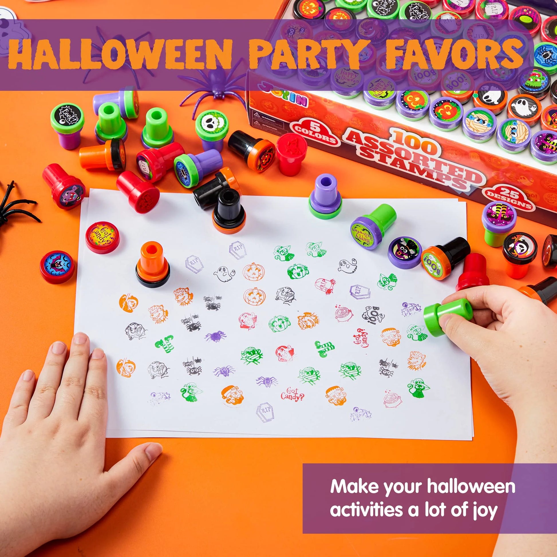 100 Pcs Halloween Assorted Stamps for Kids,Halloween Stampers Halloween Stuff Halloween Goodies Bags Prizes,Halloween Toys for Trick or Treaters Gift,Basket Stuffers