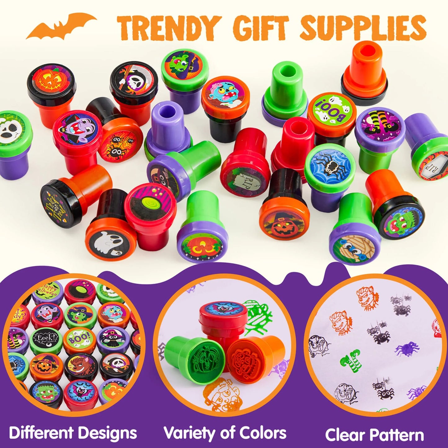 100 Pcs Halloween Assorted Stamps for Kids,Halloween Stampers Halloween Stuff Halloween Goodies Bags Prizes,Halloween Toys for Trick or Treaters Gift,Basket Stuffers