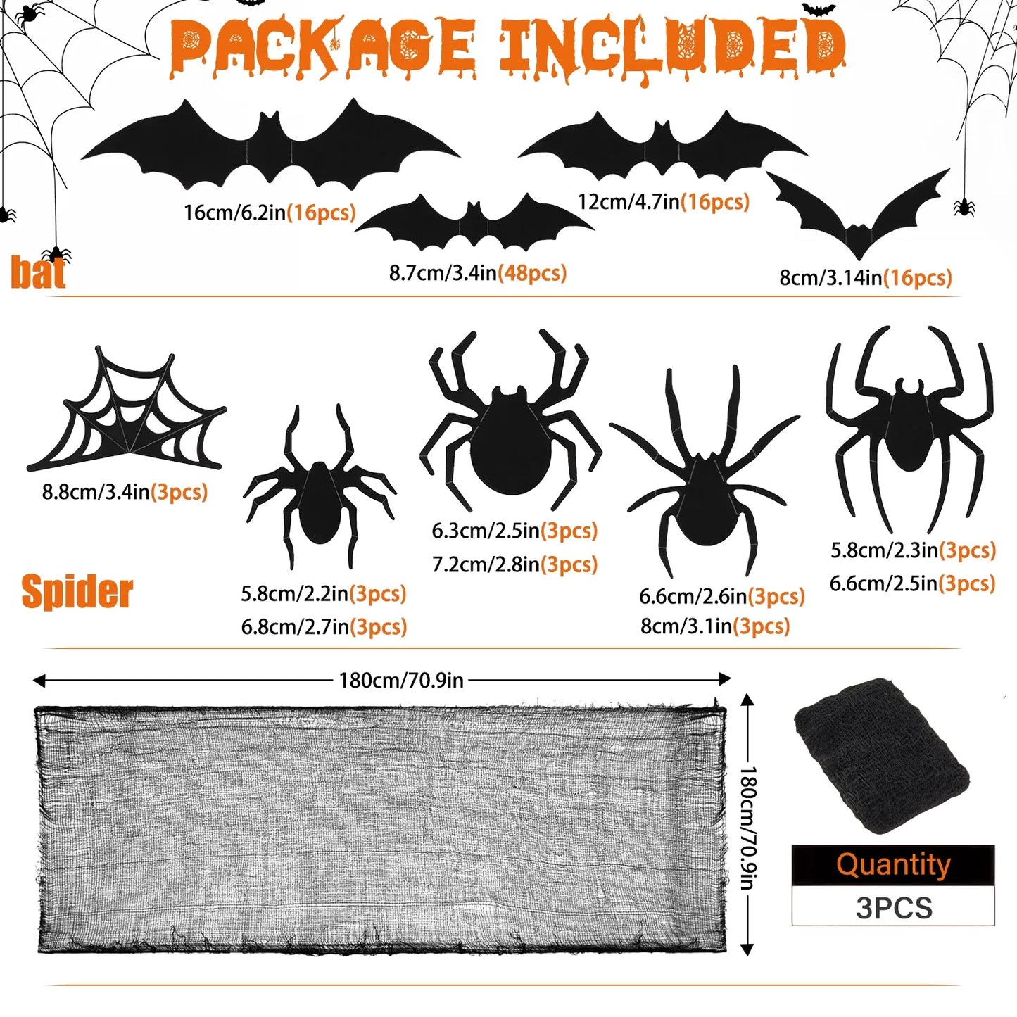 126Pcs Halloween Bat Stickers for Halloween Wall Decor and Window Clings, 3D Spider and Bat Decals for Indoor Halloween Decor