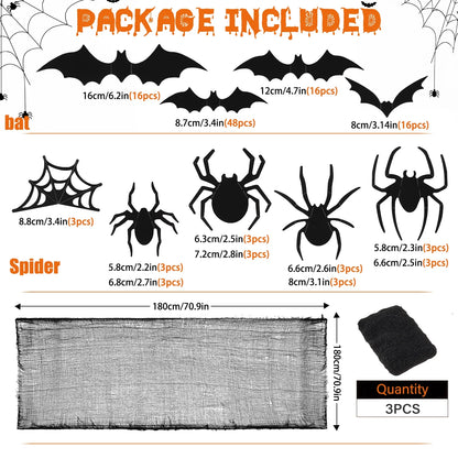 126Pcs Halloween Bat Stickers for Halloween Wall Decor and Window Clings, 3D Spider and Bat Decals for Indoor Halloween Decor