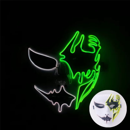 LED Hand-Painted Mask Halloween Carnival Masquerade Cosplay Horror Accessory Men'S Mask Weird Face Mask Glowing Mascara Disfraz