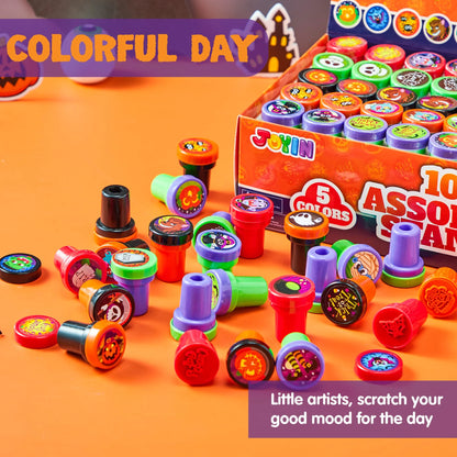 100 Pcs Halloween Assorted Stamps for Kids,Halloween Stampers Halloween Stuff Halloween Goodies Bags Prizes,Halloween Toys for Trick or Treaters Gift,Basket Stuffers
