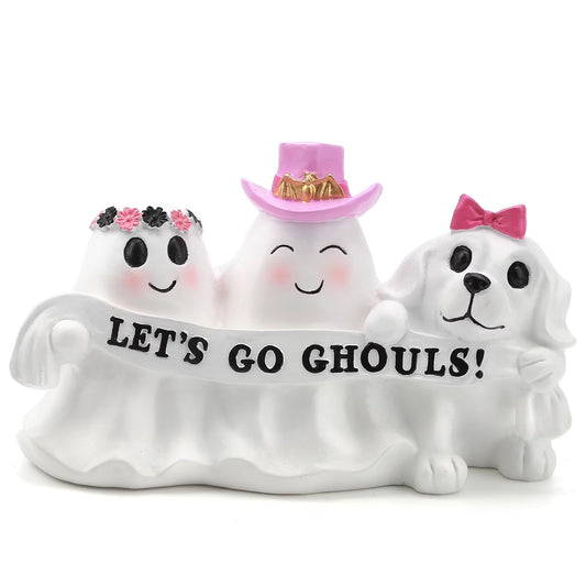 Halloween Ghost Decor, Resin Tabletop Halloween Indoor Decor, Pink Ghost Halloween Decor for Halloween Gift