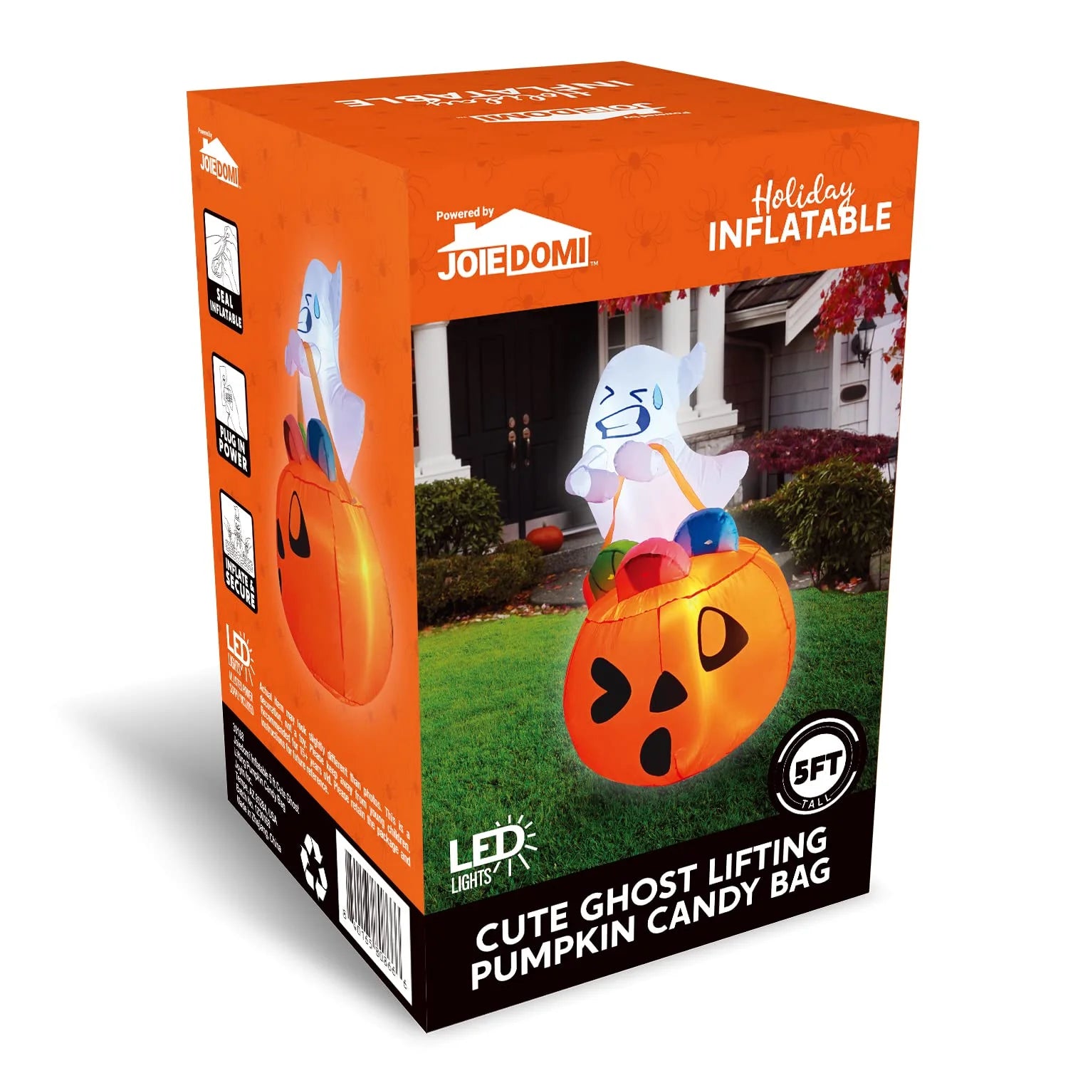 5Ft Halloween Inflatables Light up Cute Ghost Lift Pumpkin,Halloween Inflatables Outdoor Decorations,Blow up Halloween Yard Decorations
