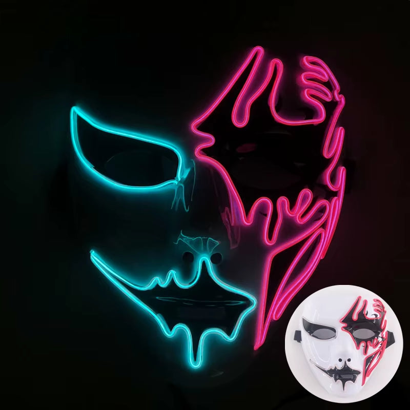 LED Hand-Painted Mask Halloween Carnival Masquerade Cosplay Horror Accessory Men'S Mask Weird Face Mask Glowing Mascara Disfraz