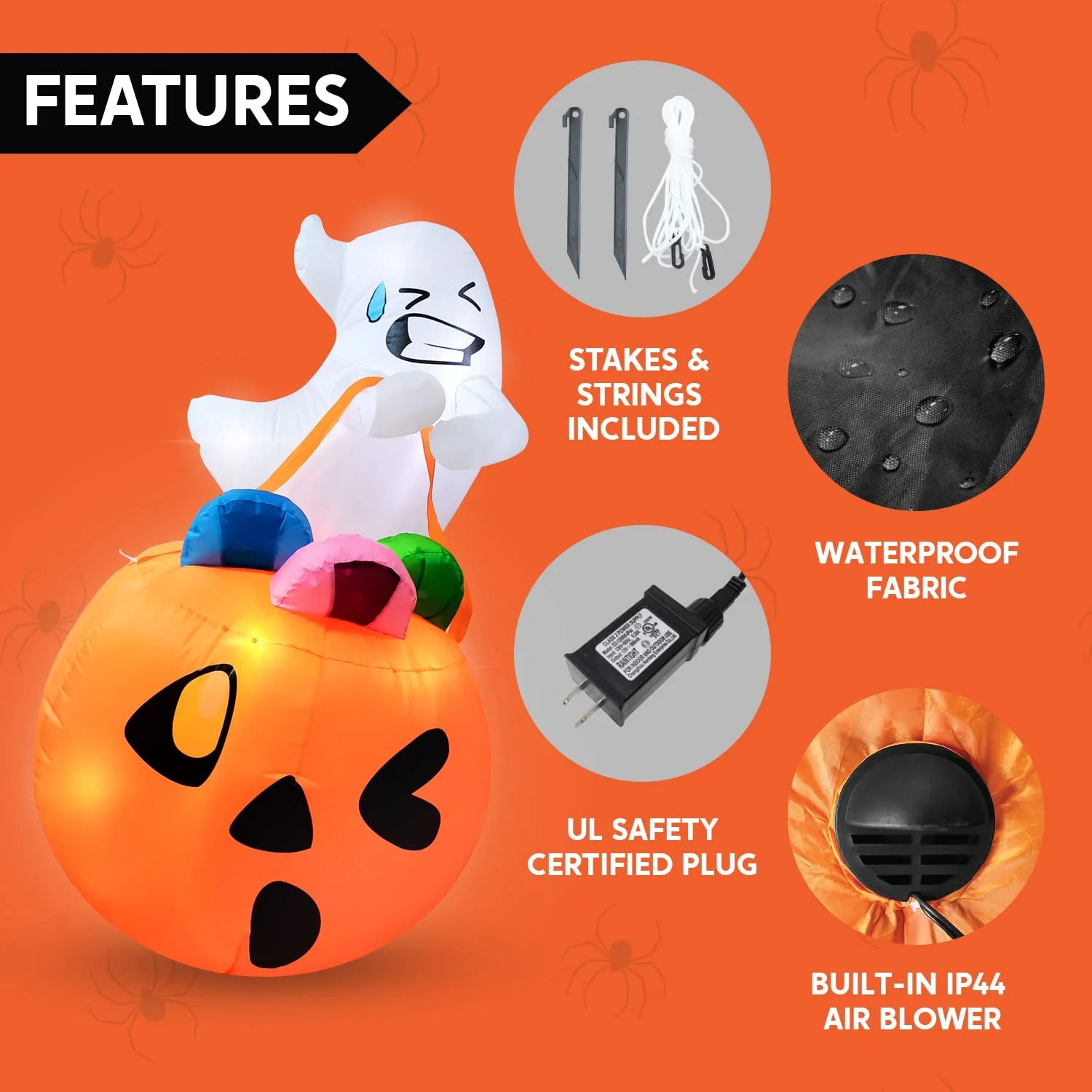 5Ft Halloween Inflatables Light up Cute Ghost Lift Pumpkin,Halloween Inflatables Outdoor Decorations,Blow up Halloween Yard Decorations