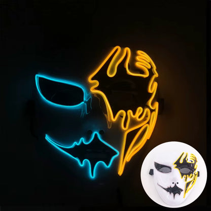 LED Hand-Painted Mask Halloween Carnival Masquerade Cosplay Horror Accessory Men'S Mask Weird Face Mask Glowing Mascara Disfraz