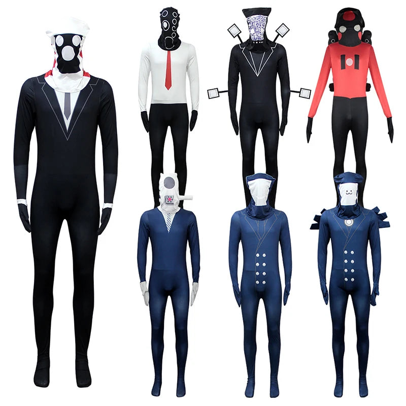 New Game Skibidi Toilet Cosplay Costume Speaker TV Camcorderman Monitor Jumpsuit Adult Kid Halloween Canival Party Mask Bodysuit