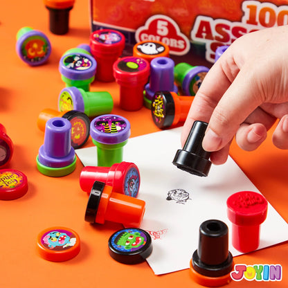 100 Pcs Halloween Assorted Stamps for Kids,Halloween Stampers Halloween Stuff Halloween Goodies Bags Prizes,Halloween Toys for Trick or Treaters Gift,Basket Stuffers
