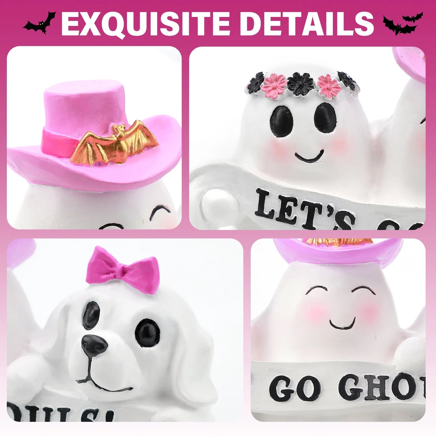 Halloween Ghost Decor, Resin Tabletop Halloween Indoor Decor, Pink Ghost Halloween Decor for Halloween Gift