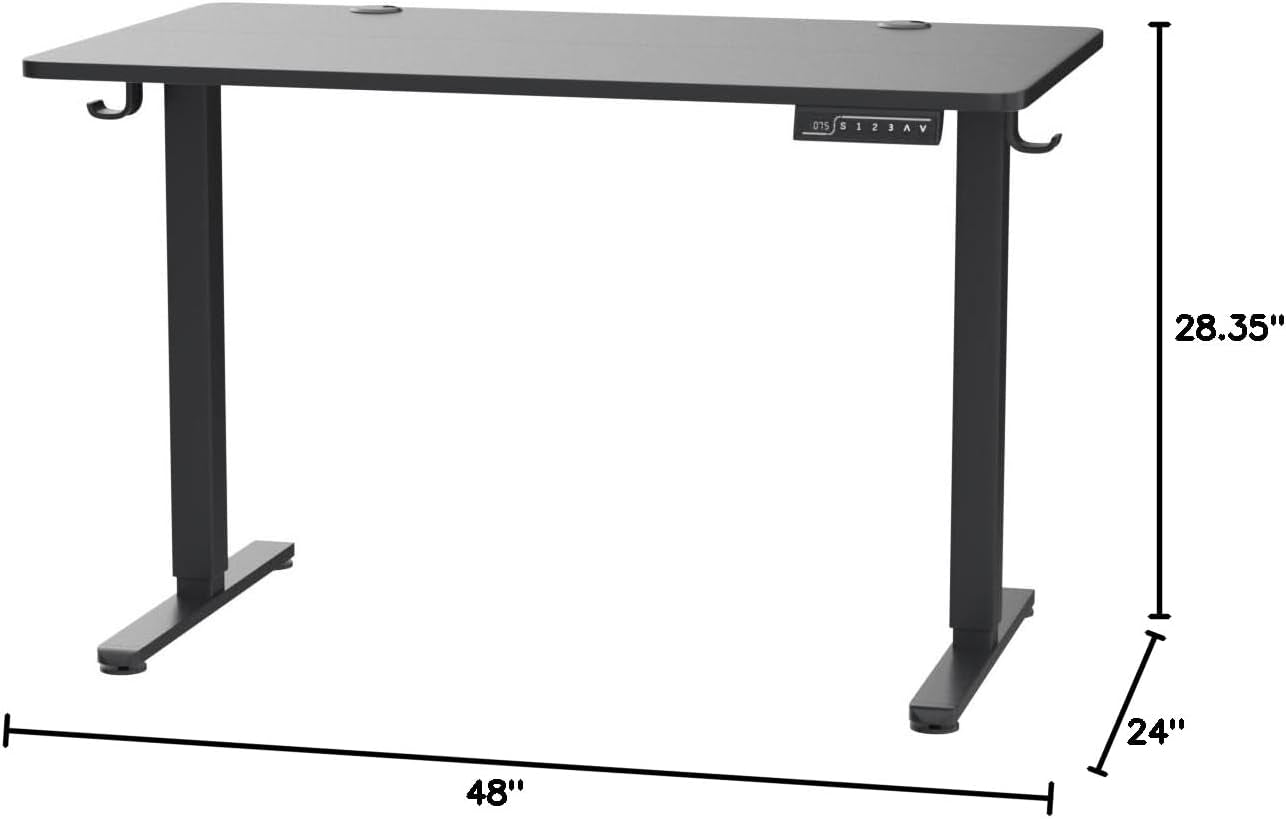 Height Adjustable Electric Standing Desk, 47.2 X 23.6 Inches Sit Stand up Desk, Memory Computer Home Office Desk with Two-Piece Desktop (Black)