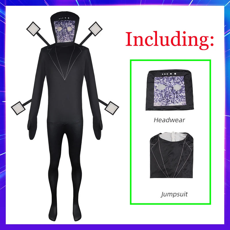 New Game Skibidi Toilet Cosplay Costume Speaker TV Camcorderman Monitor Jumpsuit Adult Kid Halloween Canival Party Mask Bodysuit