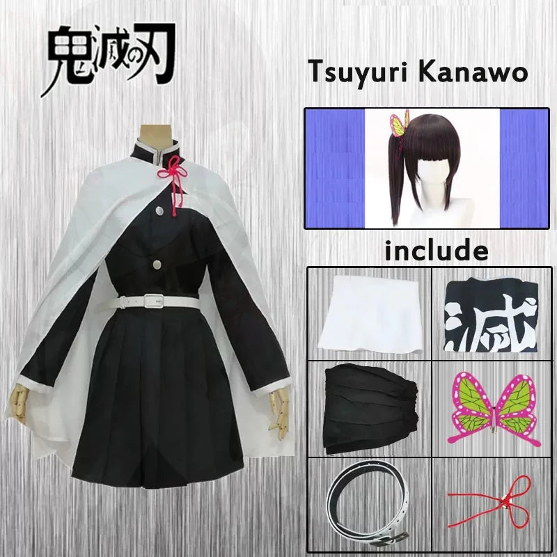 Kanao Tsuyuri Kanawo Cosplay Costume Anime Demon Slayer Unform Kimetsu No Yaiba Adult Kids Party Dress Wig Butterfly Outfit
