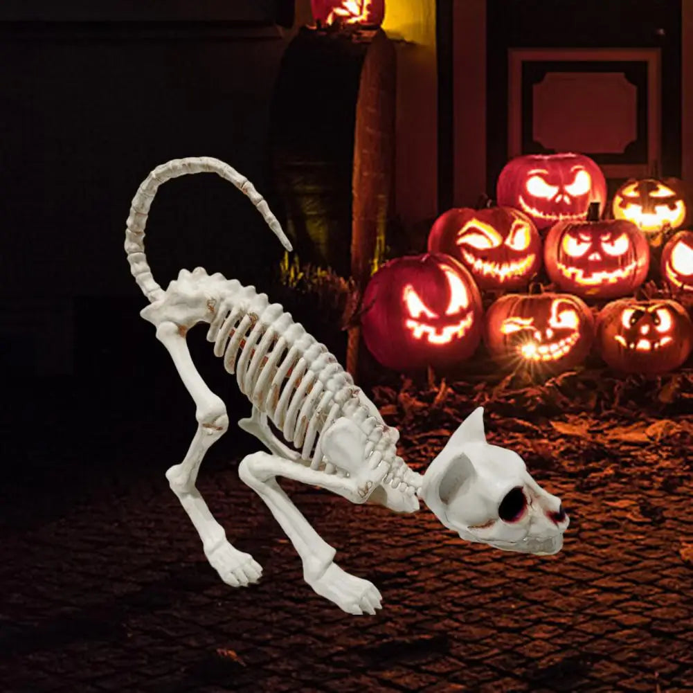 Decoración de Gato Esqueleto, Adorno de Plástico con Huesos de Animal Terrorífico, Decoración para Jardín o Patio, Ideal para Crear un Ambiente Festivo de Halloween 2025 💀🐈‍⬛