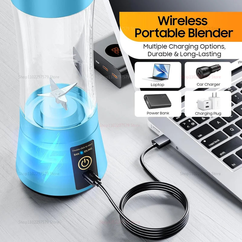 Licuadora Eléctrica Portátil 380ml – Mini Procesador de Alimentos y Mezclador de Frutas, Recargable por USB, Ideal para Smoothies, Viajes, Camping y Cocina