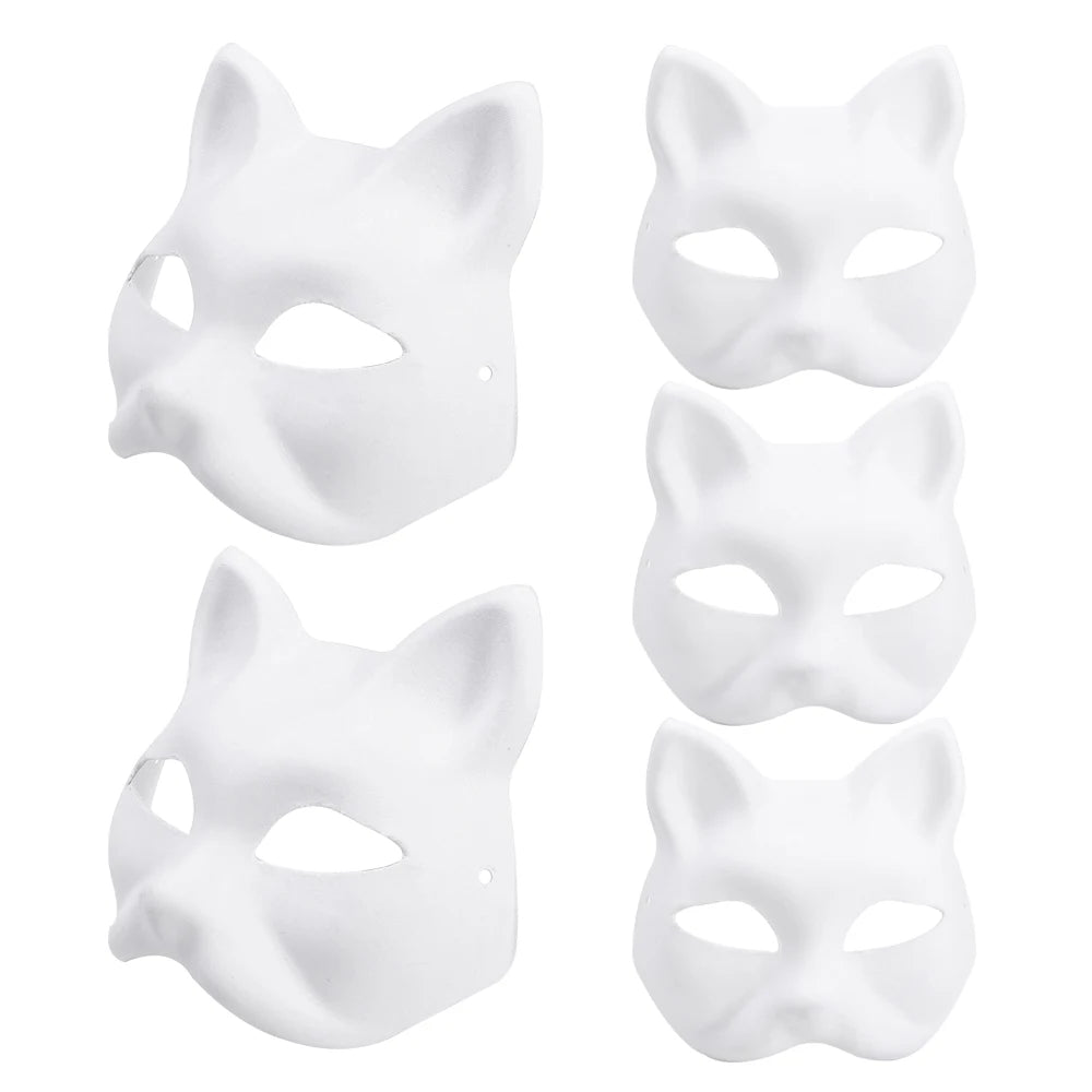 Máscara Japonesa DIY de Gato Blanco, Máscara de Plasma Pintable para Halloween, Media Máscara Blanca para Rol, Anime y Fiestas de Disfraces, Halloween 2025