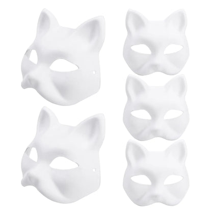 Máscara Japonesa DIY de Gato Blanco, Máscara de Plasma Pintable para Halloween, Media Máscara Blanca para Rol, Anime y Fiestas de Disfraces, Halloween 2025