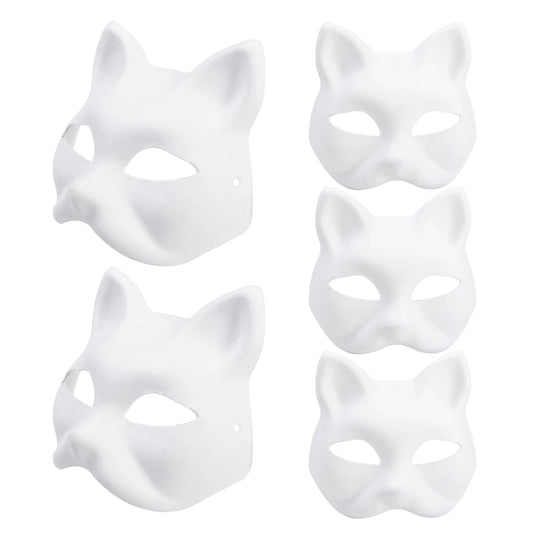 Máscara Japonesa DIY de Gato Blanco, Máscara de Plasma Pintable para Halloween, Media Máscara Blanca para Rol, Anime y Fiestas de Disfraces, Halloween 2025