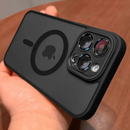 Protector de Lente de Lujo Magnético, Funda Translúcida Mate para iPhone 11, 12, 13, 14, 15, 16, 17 Pro Max, Compatible con Cargador Inalámbrico MagSafe