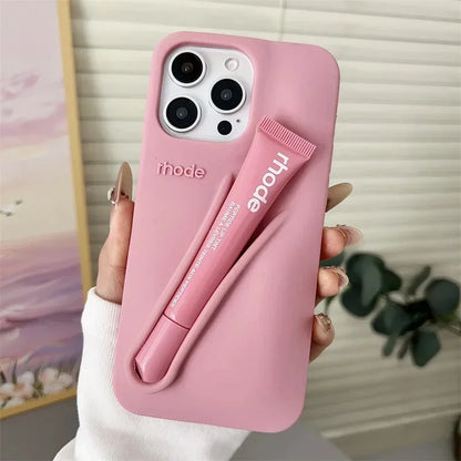 Funda Portátil Lemontini Amarilla para iPhone, Tipo Brillo de Labios, Silicona, Compatible con iPhone 11, 12, 13, 14, 15, 16, 17 Pro Max Plus, Resistente a Golpes