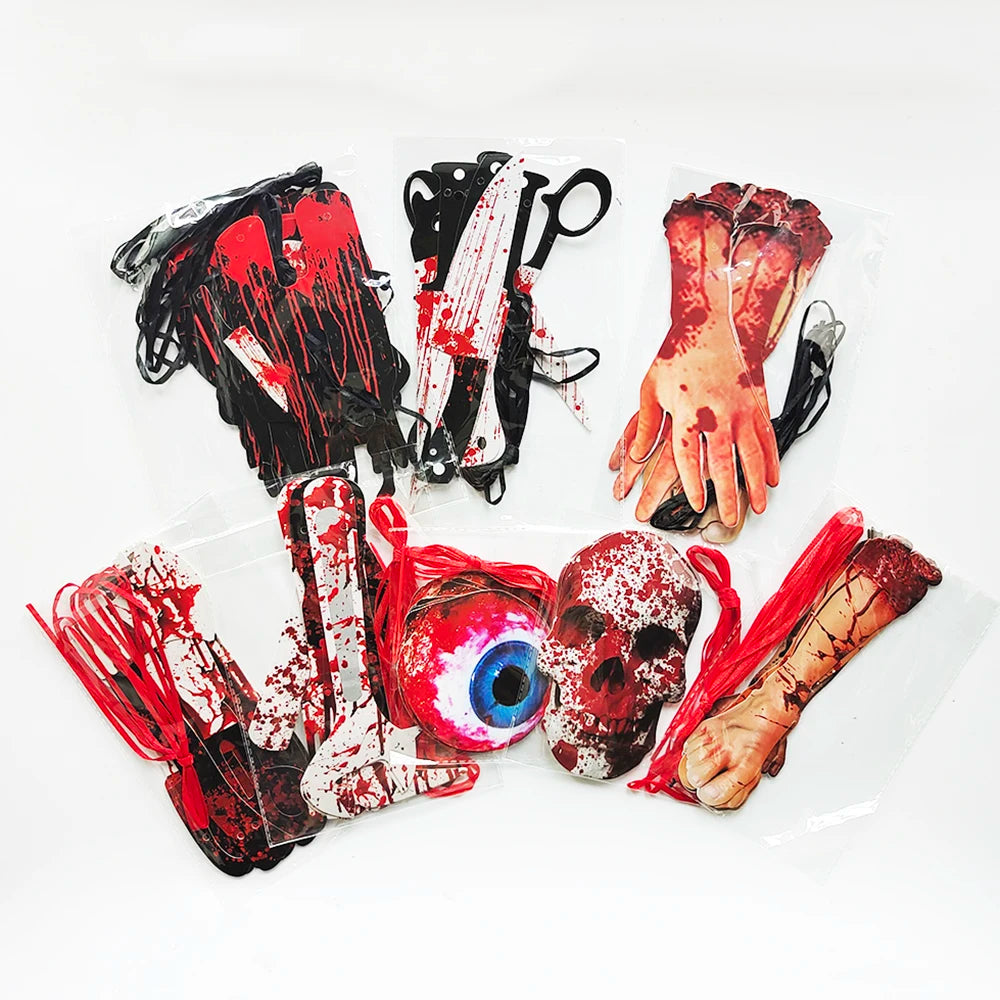 Banner de terror para Halloween, con Manos y Pies Sangrientos, Calaveras y Esqueletos, Adorno Colgante de Terror, Decoración de Halloween 2025