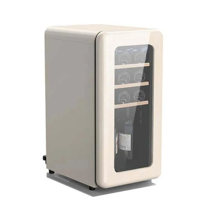 Electrodoméstico Inteligente de Cocina – Mini Refrigerador Negro con Puerta de Vidrio, Enfriador Eléctrico y Portátil para Vino, Personalizable con Logo