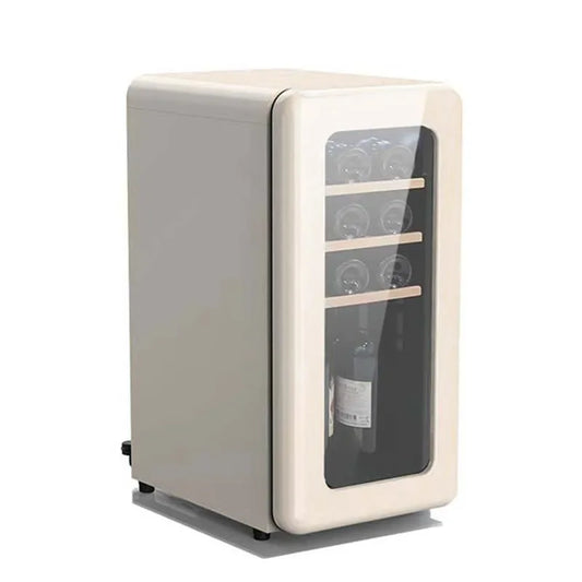 Electrodoméstico Inteligente de Cocina – Mini Refrigerador Negro con Puerta de Vidrio, Enfriador Eléctrico y Portátil para Vino, Personalizable con Logo