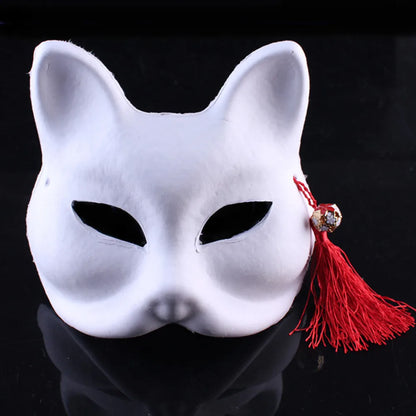 Máscara Japonesa DIY de Gato Blanco, Máscara de Plasma Pintable para Halloween, Media Máscara Blanca para Rol, Anime y Fiestas de Disfraces, Halloween 2025
