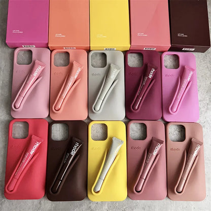 Funda Portátil Lemontini Amarilla para iPhone, Tipo Brillo de Labios, Silicona, Compatible con iPhone 11, 12, 13, 14, 15, 16, 17 Pro Max Plus, Resistente a Golpes