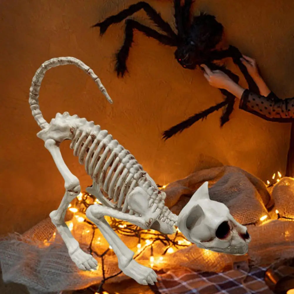 Decoración de Gato Esqueleto, Adorno de Plástico con Huesos de Animal Terrorífico, Decoración para Jardín o Patio, Ideal para Crear un Ambiente Festivo de Halloween 2025 💀🐈‍⬛