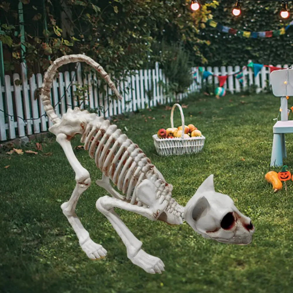 Decoración de Gato Esqueleto, Adorno de Plástico con Huesos de Animal Terrorífico, Decoración para Jardín o Patio, Ideal para Crear un Ambiente Festivo de Halloween 2025 💀🐈‍⬛