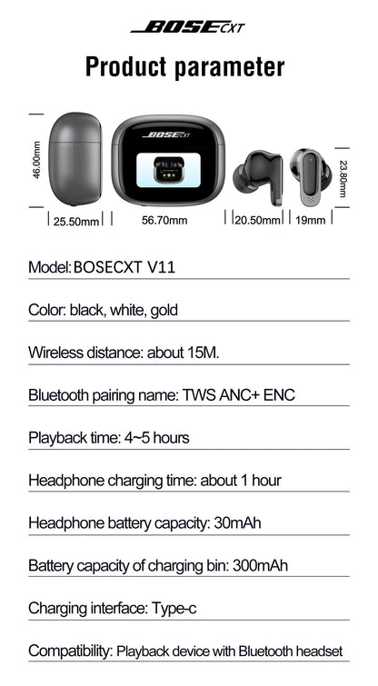 BOSECXT V11 Auriculares Inteligentes TWS Bluetooth In-Ear con Cancelación de Ruido ANC, Larga Distancia, Micrófono y Pantalla Táctil
