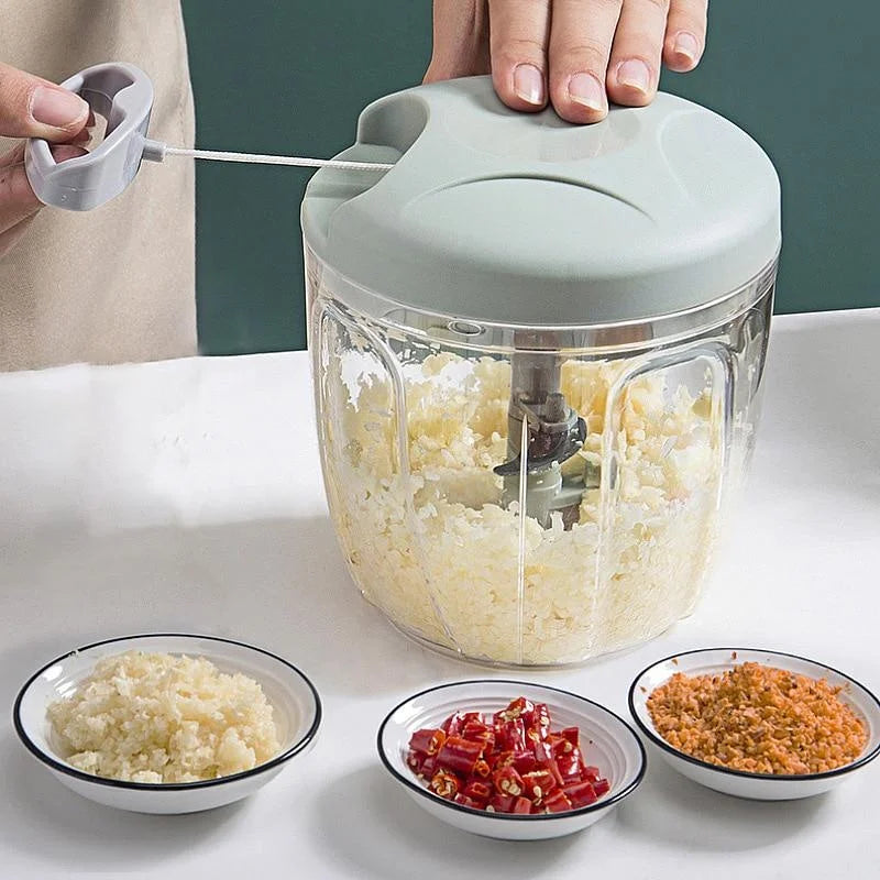 Picadora Manual de Carne y Ajo 500/900 ml – Trituradora Giratoria, Prensa de Ajo y Cebolla, Cortador de Verduras, Accesorio de Cocina Práctico y Multifuncional