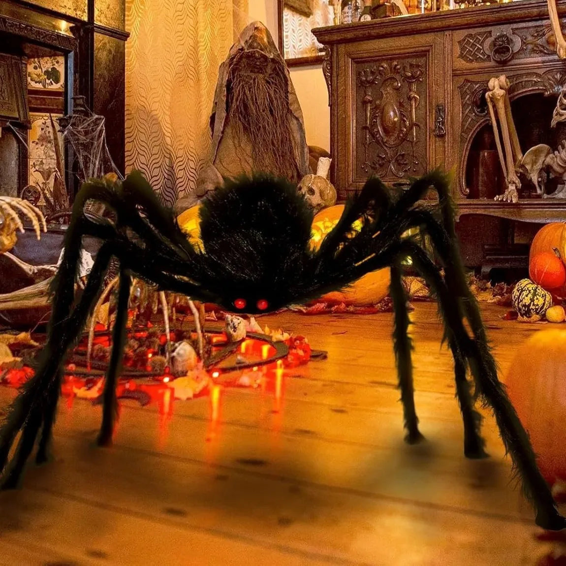 Decoración de Araña Negra Gigante para Halloween de 30cm/50cm/75cm/90cm/125cm/150cm/200cm, Accesorio para Casa Embrujada, Decoración Interior y Exterior