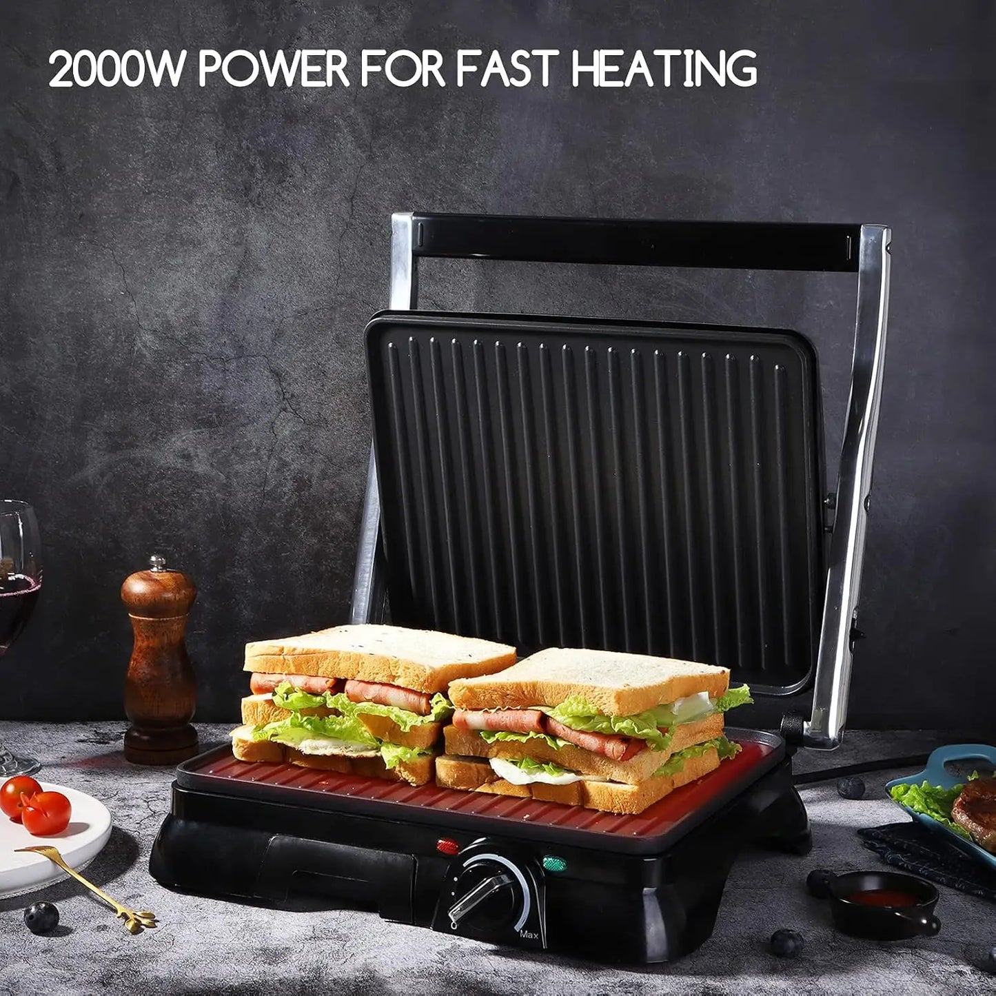 Aigostar Samson Grill Eléctrico – Máquina para Paninis y Sándwiches, Electrodoméstico de Cocina