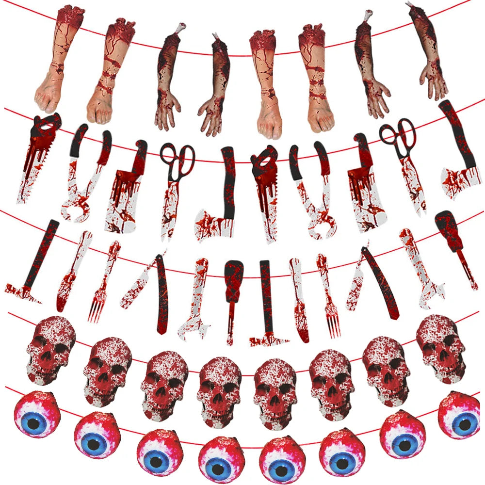Banner de terror para Halloween, con Manos y Pies Sangrientos, Calaveras y Esqueletos, Adorno Colgante de Terror, Decoración de Halloween 2025