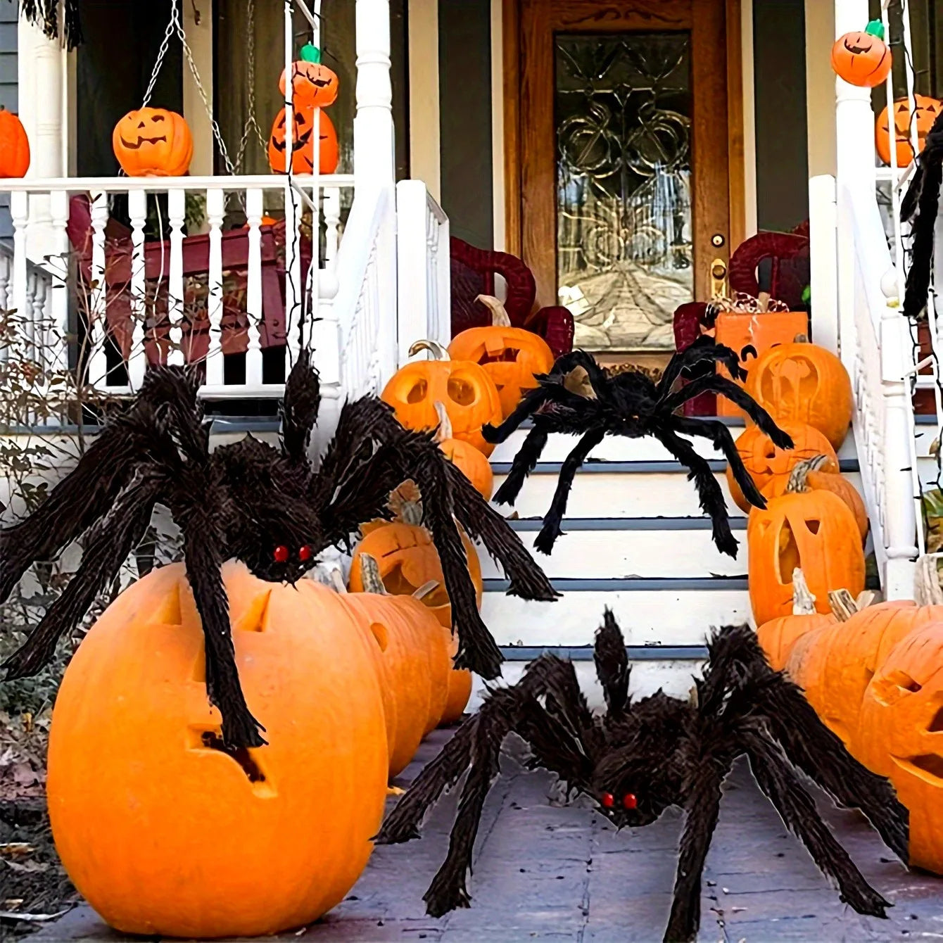 Decoración de Araña Negra Gigante para Halloween de 30cm/50cm/75cm/90cm/125cm/150cm/200cm, Accesorio para Casa Embrujada, Decoración Interior y Exterior