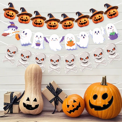 Banner Feliz Halloween 2025
, Guirnalda de Calabazas, Fantasmas y Calaveras, Banderines de Terror para Decoración del Hogar o Casa Embrujada, Adornos Colgantes de Halloween