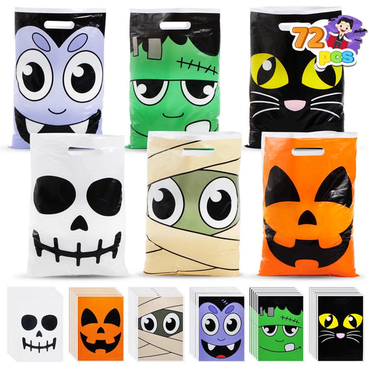 72 Pcs Halloween Treat Bags with Handles, Goodie Bags for Kids, Exchange Classroom Gift Bags for Halloween Party Favors Decorations Supplies