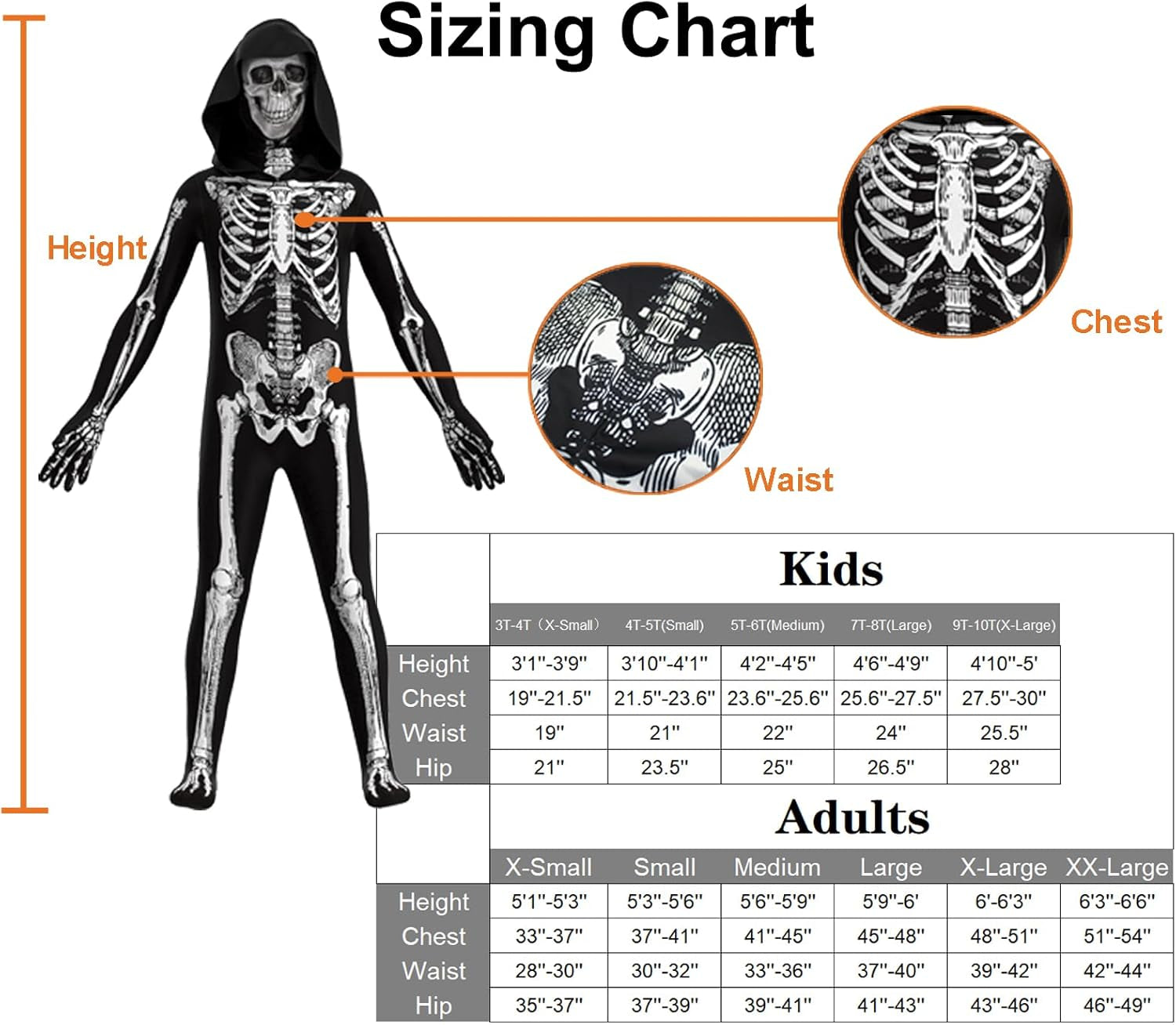 ' Unisex Jumpsuit - Scary Black and White Halloween Jumpsuit Costume Compatible for Cos like Skeleton